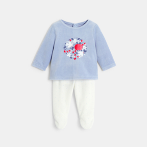 Baby girl's blue velvet bird pyjamas 1