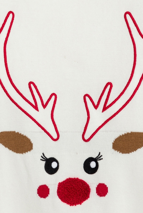 Pull de Noël motif renne blanc Fille 2