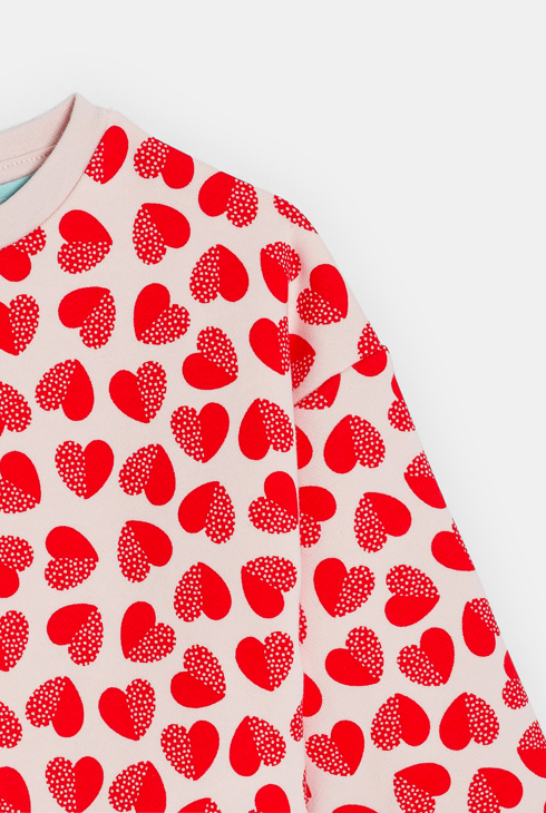 Rotes Molton-Sweatshirt mit Herzen für kleine Mädchen