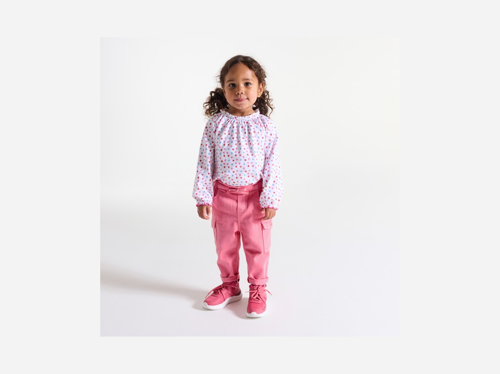 Pantalón cargo de sarga de algodón rosa bebé niña 1