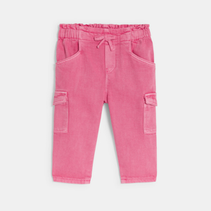 Baby girl's pink cotton twill cargo trousers 1