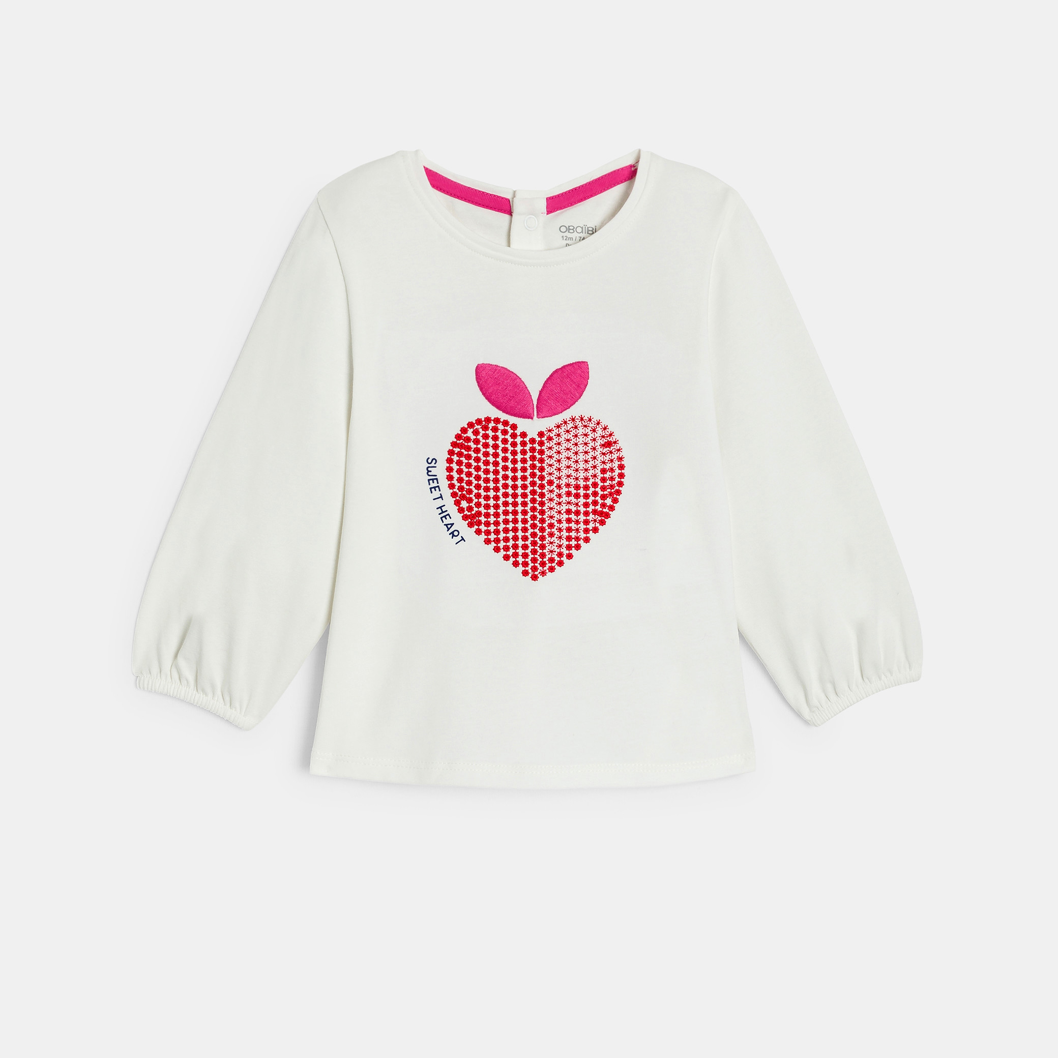 Baby girl's white long-sleeve T-shirt with sequin heart