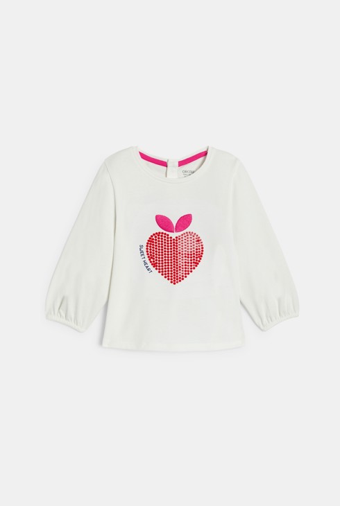 Weißes Langarm-T-Shirtt mit Herzen und Pailletten für kleine Mädchen 2