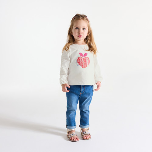 T-shirt Manches Longues Cœur Sequins Blanc Bébé Fille - Ecru Tres Clair - 12M - OBAIBI