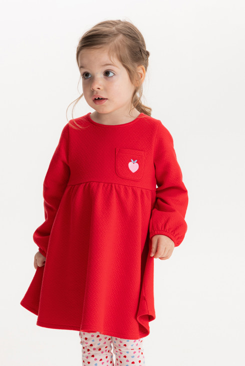 Rotes Kleid aus verspieltem Strick und Jeggings mit Herzmotiv für kleine Mädchen 2