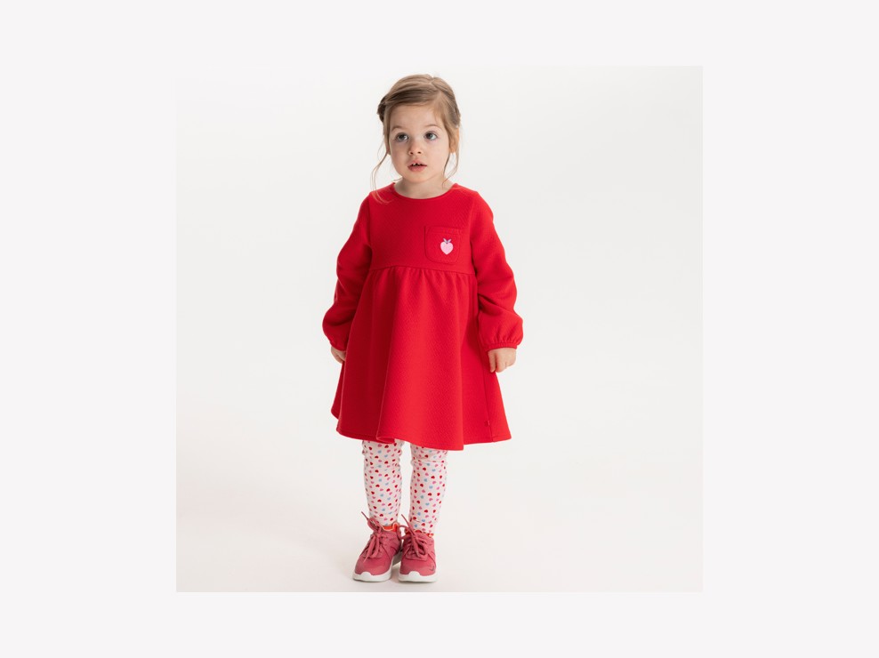 Robe maille fantaisie et jegging cœur rouge bébé fille 1