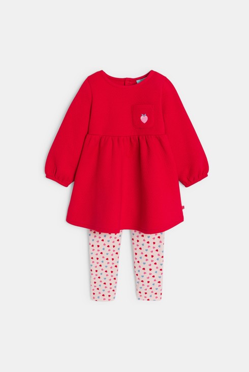 Rotes Kleid aus verspieltem Strick und Jeggings mit Herzmotiv für kleine Mädchen 2