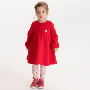 Baby girl's red heart textured fabric dress and jeggings 1