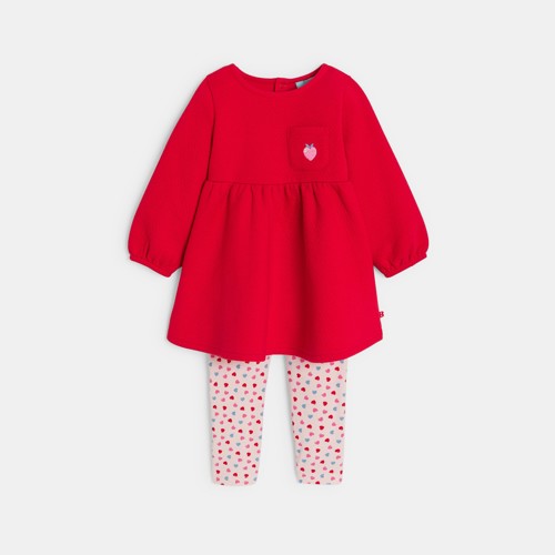 Robe Maille Fantaisie Et Jegging Cœur Rouge Bébé Fille - Rouge Moyen - 18M - OBAIBI