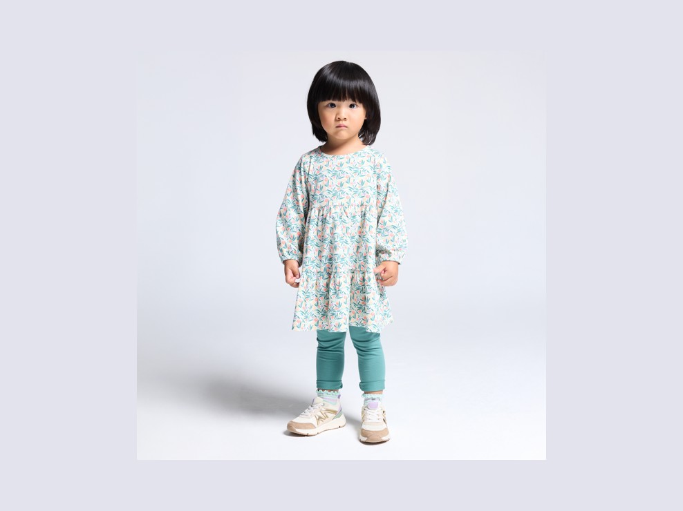 Robe fluide fleurie et legging vert bébé fille 1