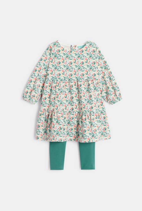 Baby girl's floral floaty dress and green leggings 2