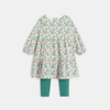 Robe fluide fleurie et legging vert bébé fille