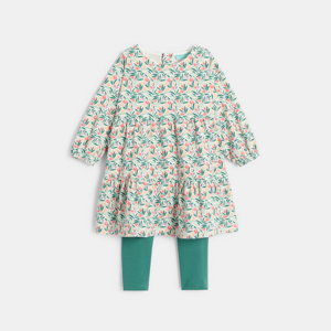 Robe fluide fleurie et legging vert bébé fille 1