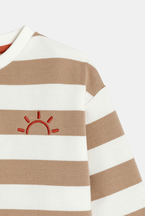 Sweat molleton soleil rayé beige bébé garçon