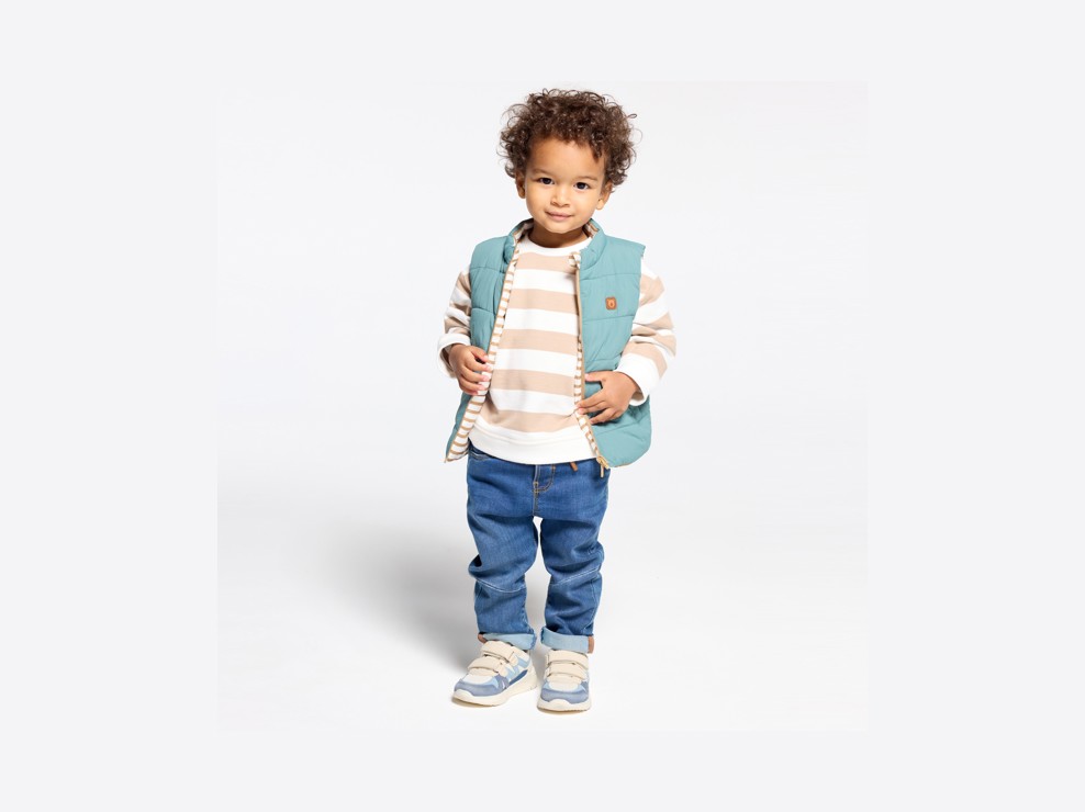 Sudadera de muletón con sol de rayas beige bebé niño 1