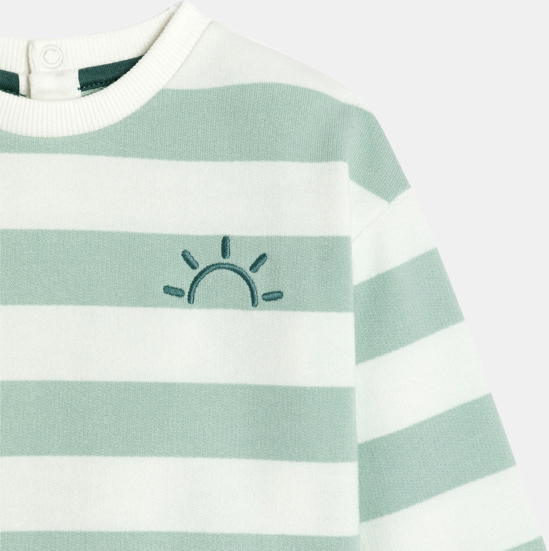 Grünes, gestreiftes Jungen-Sweatshirt aus Molton mit Sonnenmotiv für Kleinkinder 2