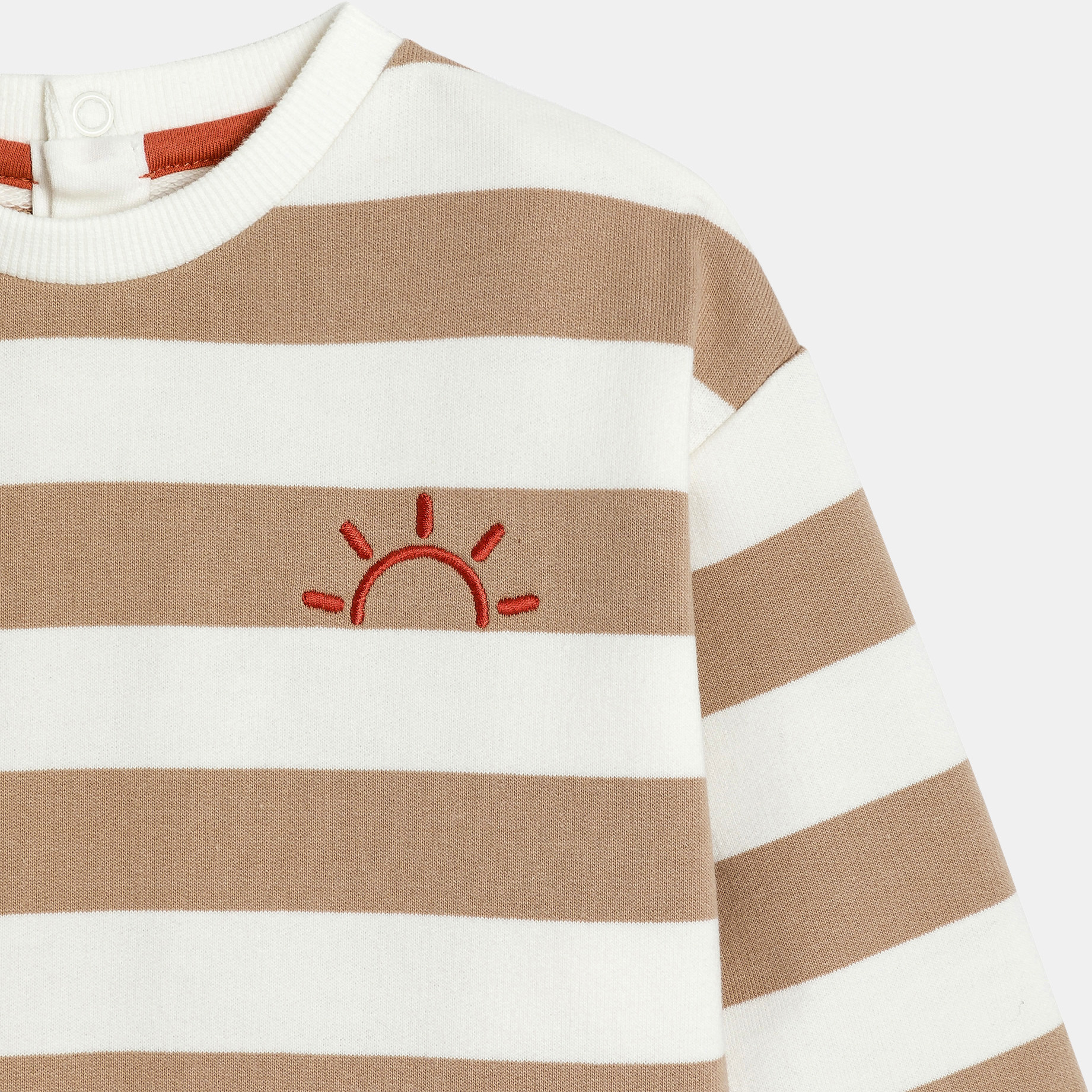 Sudadera de muletón con sol de rayas beige bebé niño 2
