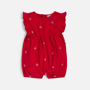 Baby girl's red embroidered playsuit 1