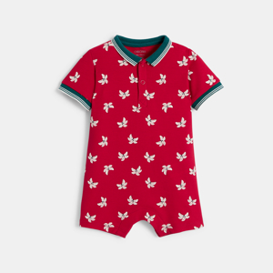 Baby boy's red piqué polo neck playsuit with palm trees 1