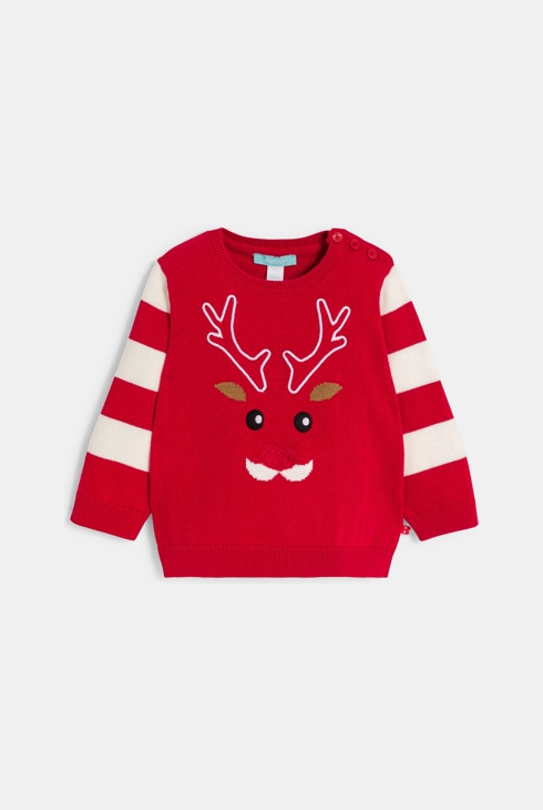 Roter Strickpullover mit Rentiermotiv für Jungen 1