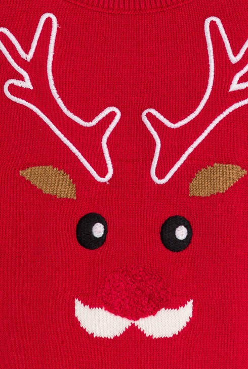 Roter Strickpullover mit Rentiermotiv für Jungen 2