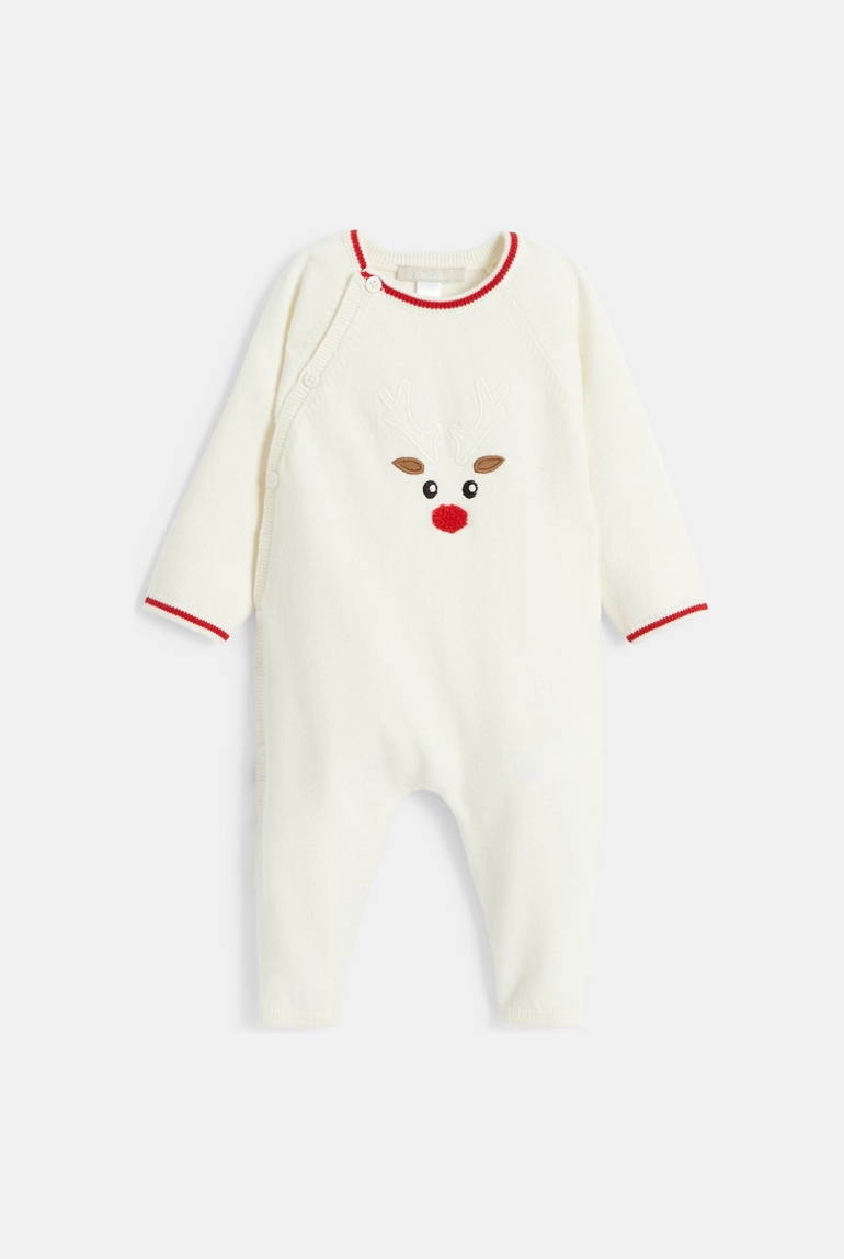 Combi en maille tricot renne blanc bébé mixte 1