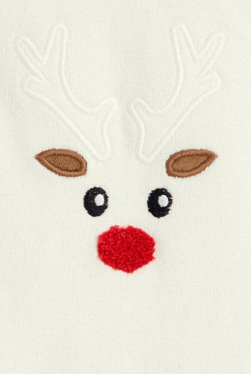 Combi en maille tricot renne blanc bébé mixte