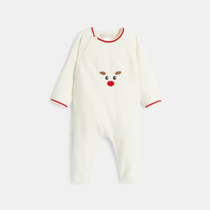 Unisex white baby's knitted reindeer overalls 1