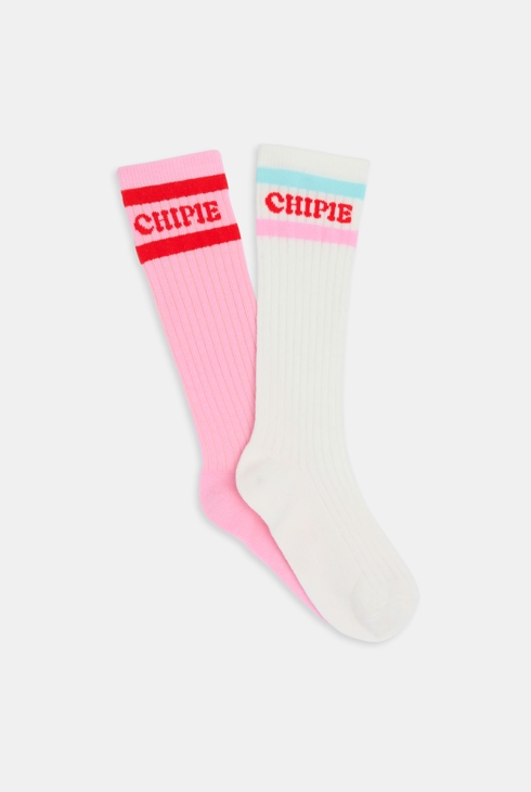 Chaussettes montantes blanc rose fille (lot de 2)