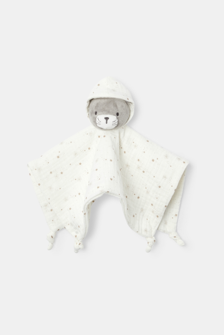 Doudou plat velours chat étoiles blanc bébé garçon 1