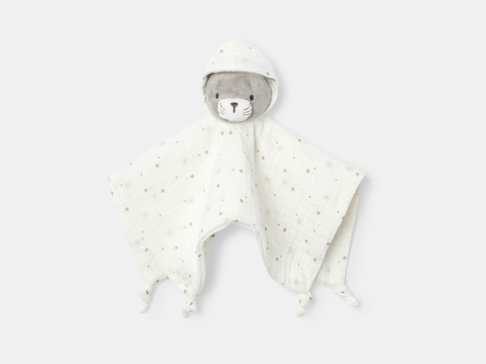 Doudou plat velours chat étoiles blanc bébé garçon 1