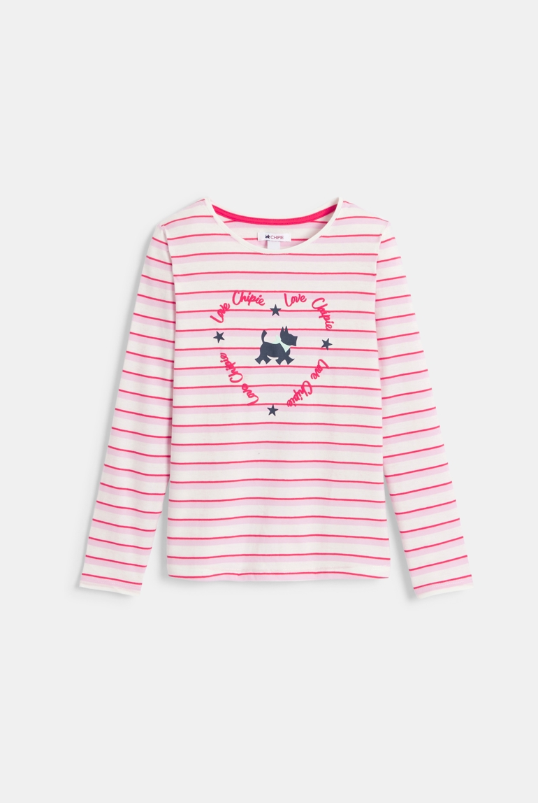 Camiseta de manga larga a rayas corazón rosa niña Chipie 1