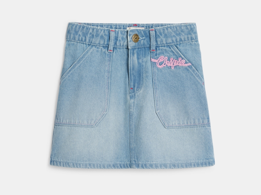 Jupe trapèze en denim bleu fille Chipie 1