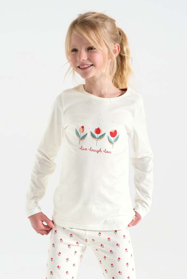 Pyjama 2 pièces en jersey imprimé blanc Fille 1