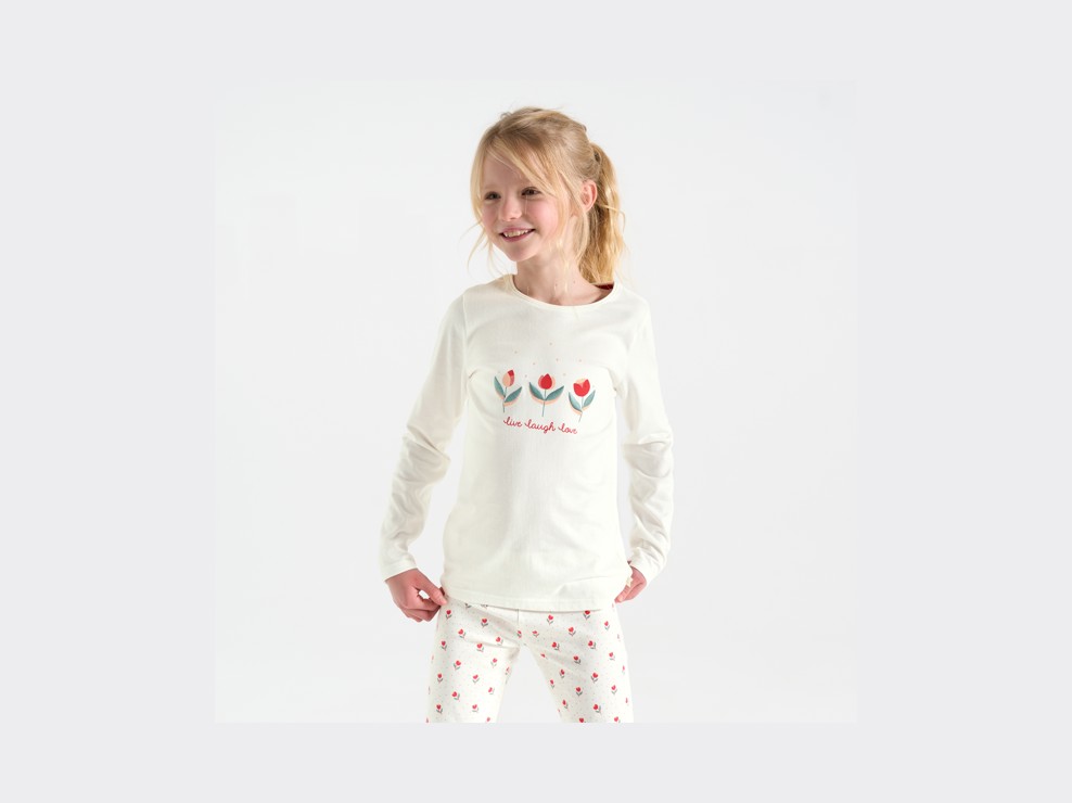 Pyjama 2 pièces en jersey imprimé blanc Fille 1