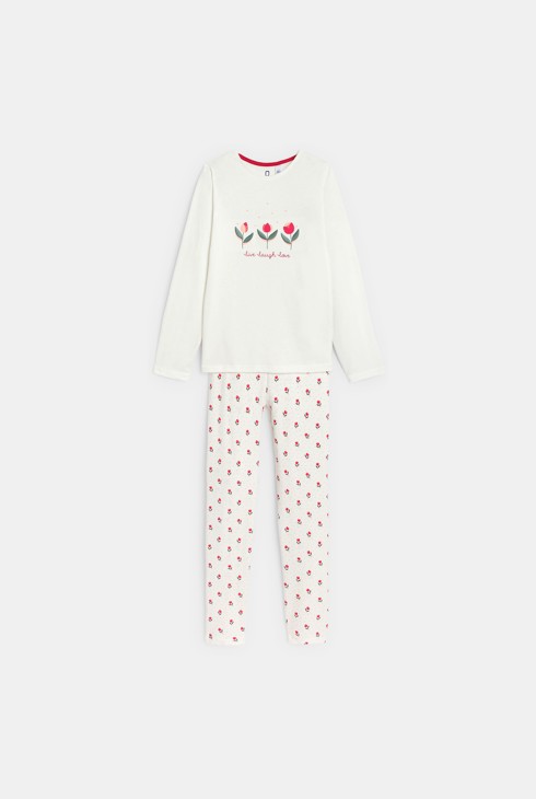 2-teiliger weißer Pyjama aus bedrucktem Jersey für Mädchen 1