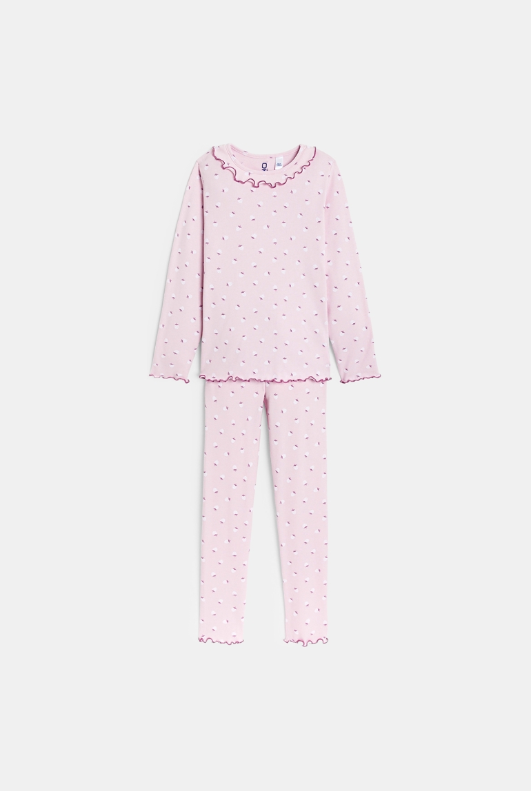 Pyjama 2 pièces en jersey côtelé imprimé rose Fille 1
