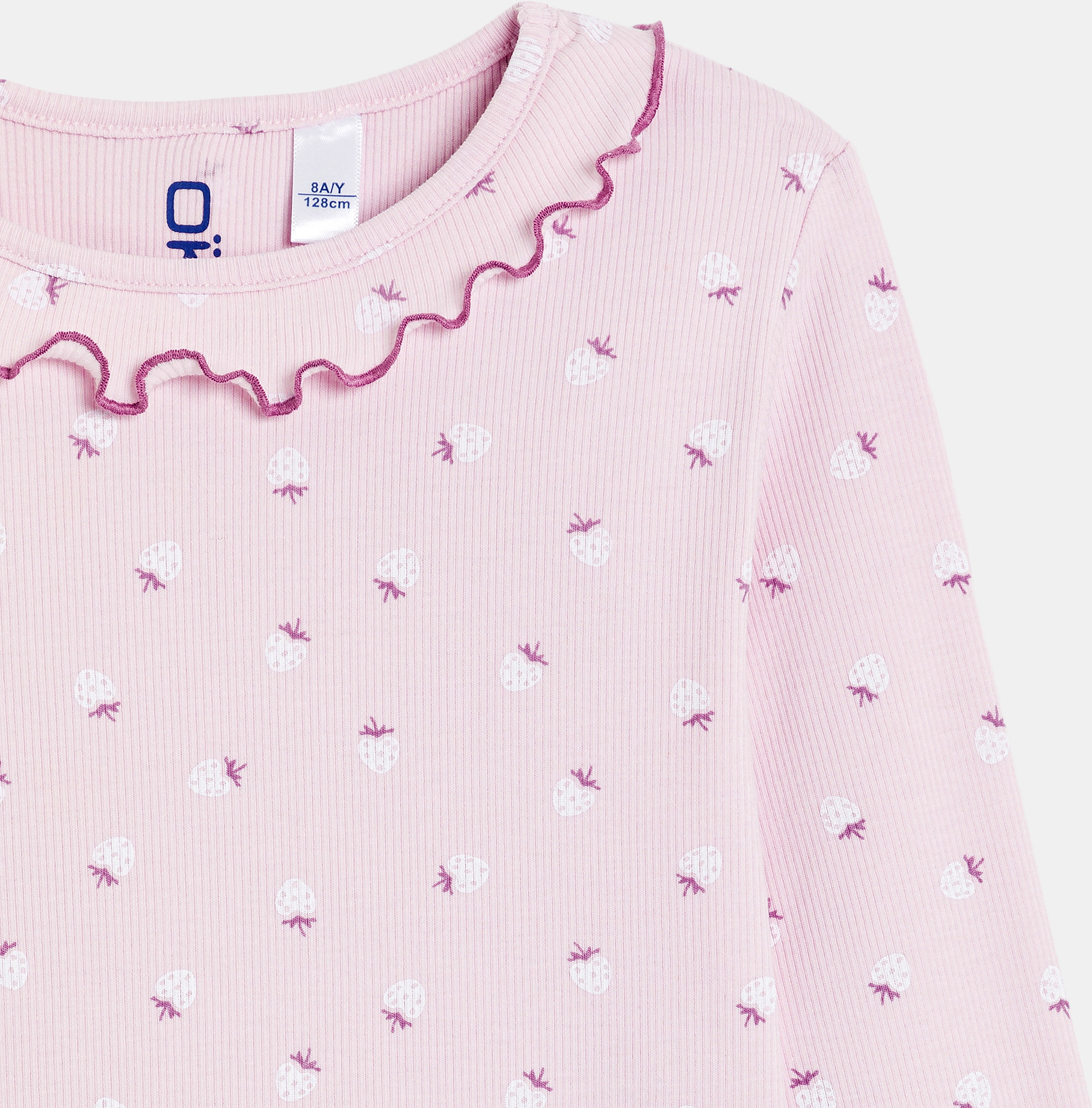 Różowa dwuczęściowa piżama ze ściągaczowego dżerseju we wzory dla dziewczynki 2