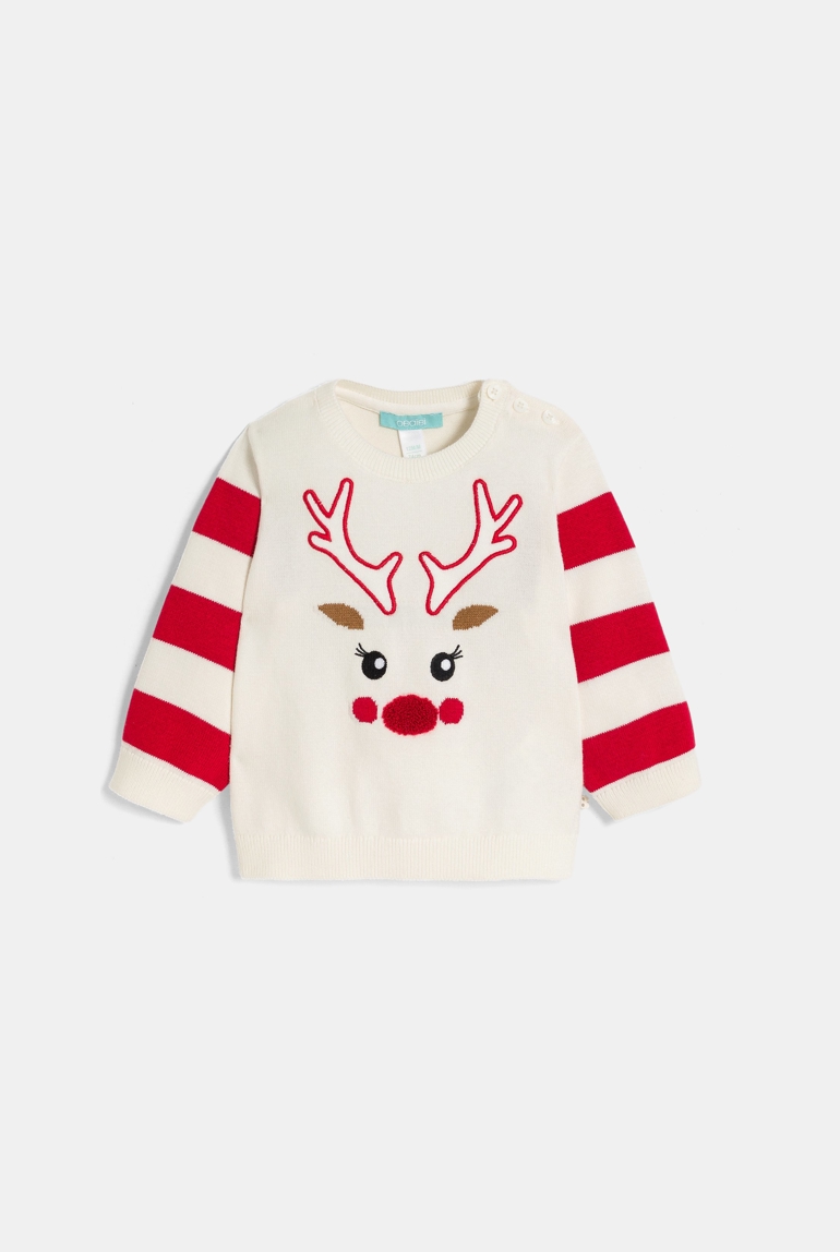 Pull maille tricot renne blanc bébé fille 1