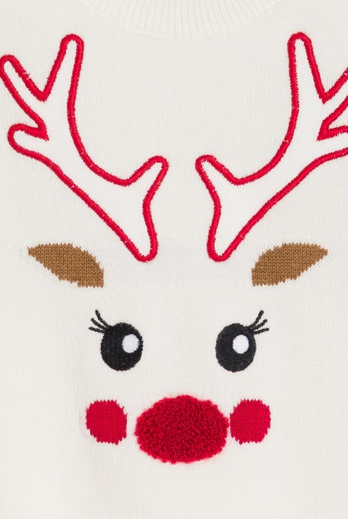 Dekliški pleten pulover bele barve s severnim jelenom za dojenčke 2