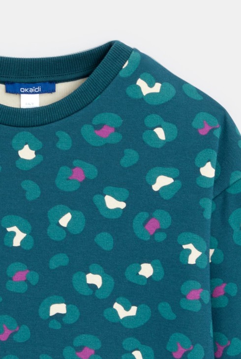 Sweat-shirt en molleton imprimé bleu Fille