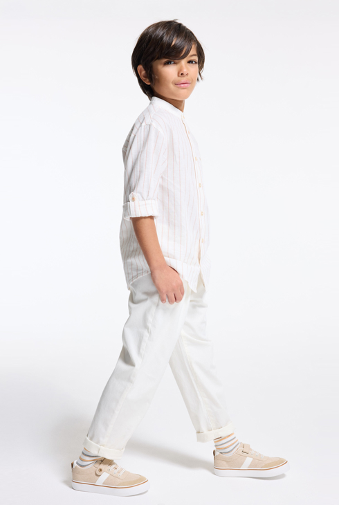 Boys' ecru elasticated carrot-cut trousers 1