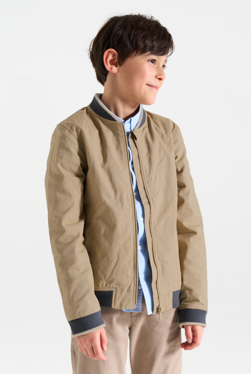 Giubbotto teddy in tela beige bambino 1
