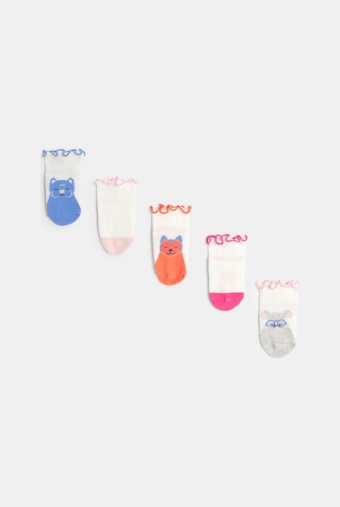 Mehrfarbige Kurzsocken mit verspielten Tieren für kleine Mädchen (5er-Pack)