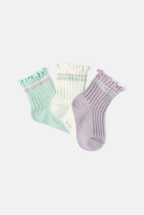 Baby girl's green fancy rib knit socks (set of 3) 2