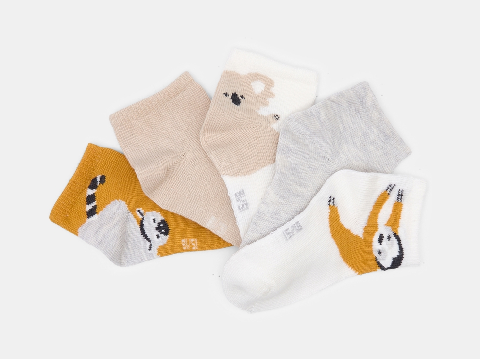 Chaussettes basses animaux jaune bébé garçon (lot de 5) 1