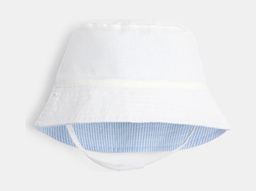 Chapeau de soleil réversible rayé bleu bébé garçon 1
