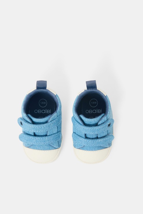 Zapatillas de lona con velcro azul niño recién nacido 2