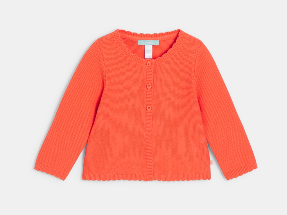 Gilet maille tricot fantaisie orange bébé fille 1