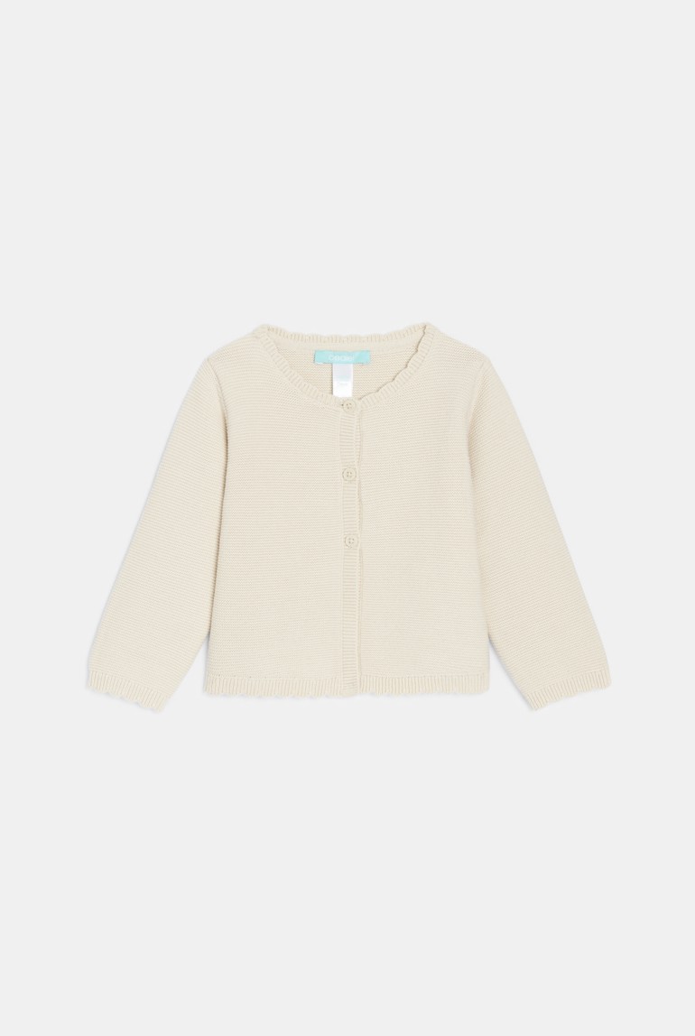 Gilet maille tricot fantaisie beige chiné bébé fille 1
